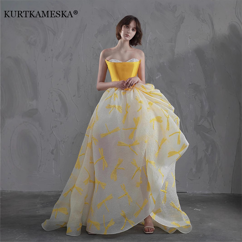 Embroidery Yellow Dress - Элегантное желтое атласное платье для гостей