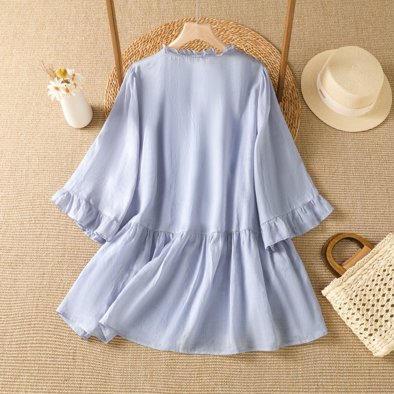 Элегантная фиолетовая хлопково – обзор и цена Embroidery Cotton Shirt